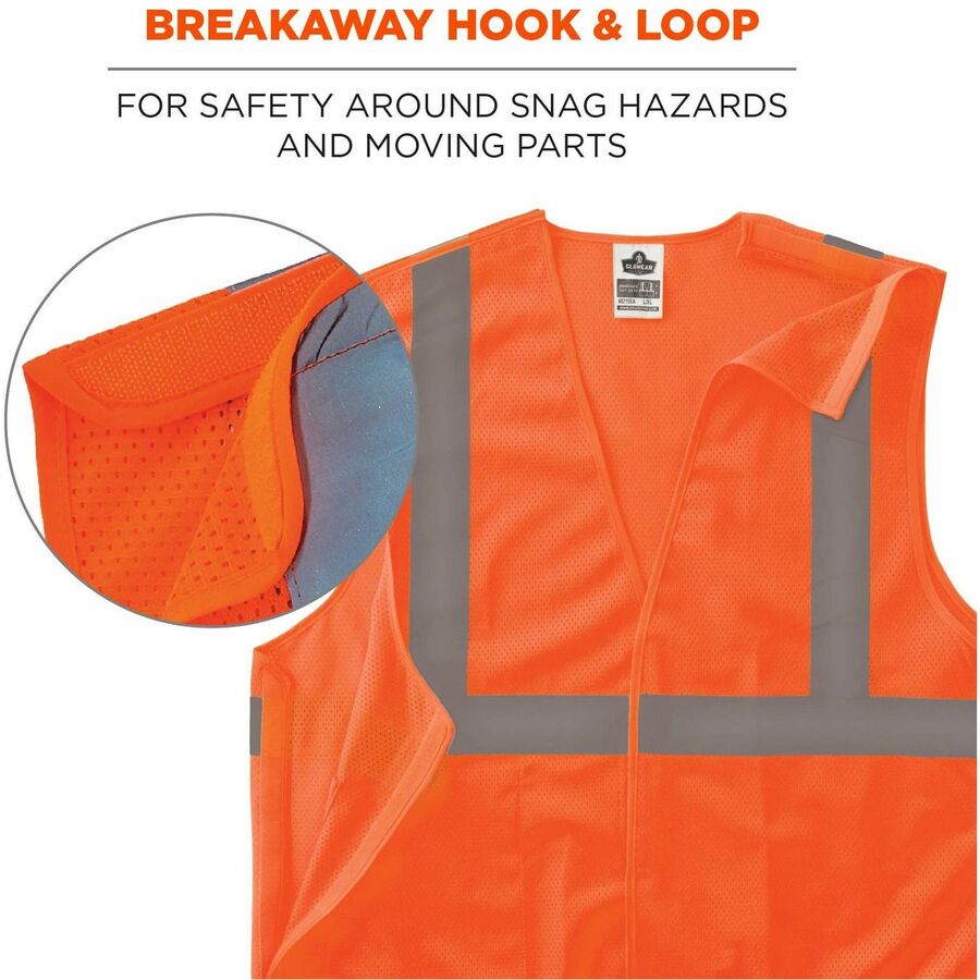 Ergodyne GloWear 8215BA Breakaway Mesh Safety Vest, 4X-Large, Orange, Polyester Mesh, Hook & Loop Closure, 1 Pocket, Reflective Strap, Mic Tab, Lightweight, Breathable, High Visibility, 1 Each