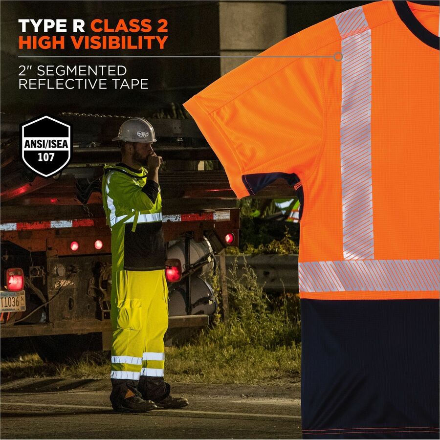 Ergodyne 8283BK Lightweight Hi-Vis T-Shirt, 5XL, Black/Orange, 100% Polyester, 1 Each