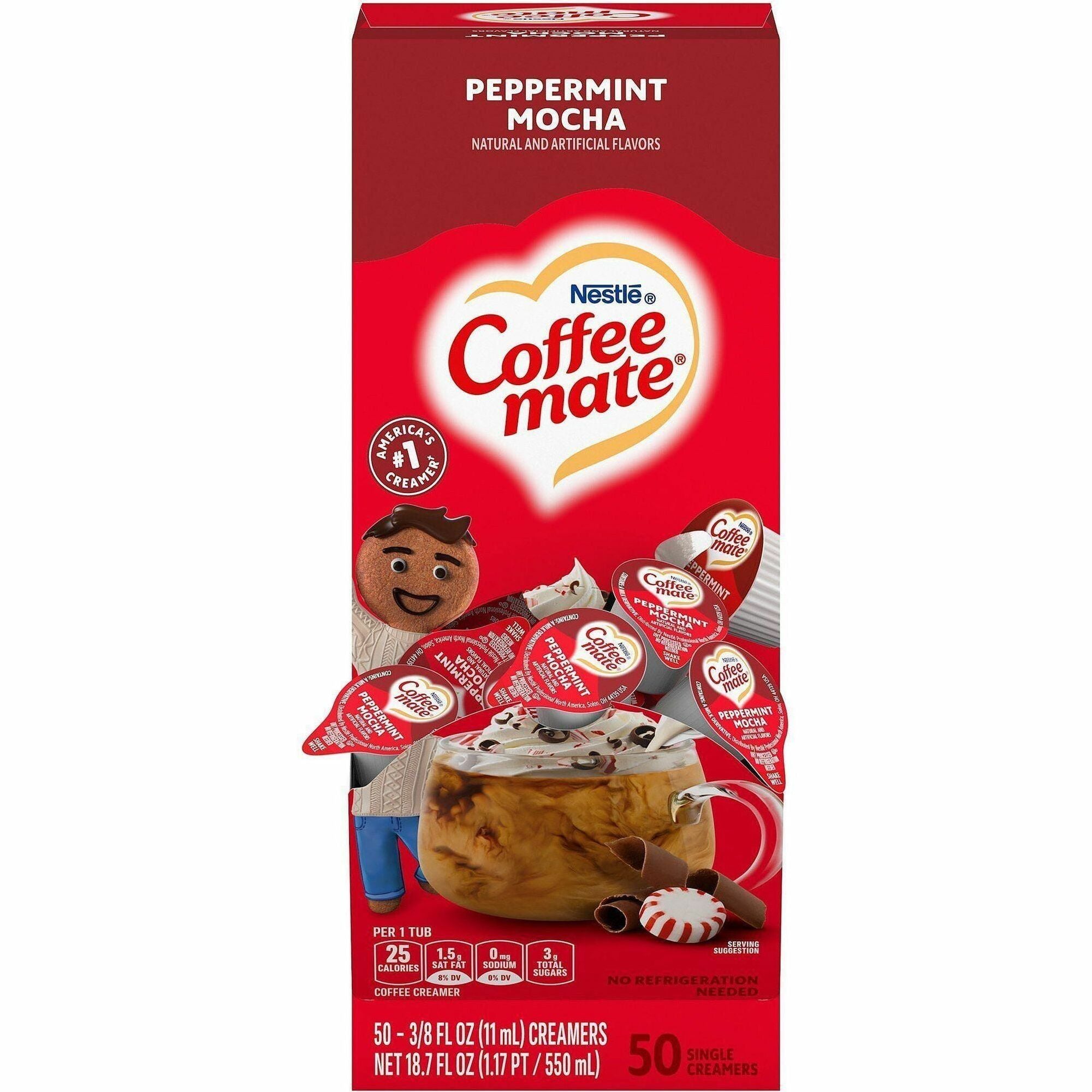Coffee mate Peppermint Mocha Nondairy Liquid Creamer Singles, 0.38 fl oz, 1 Serving Each, 50/Box