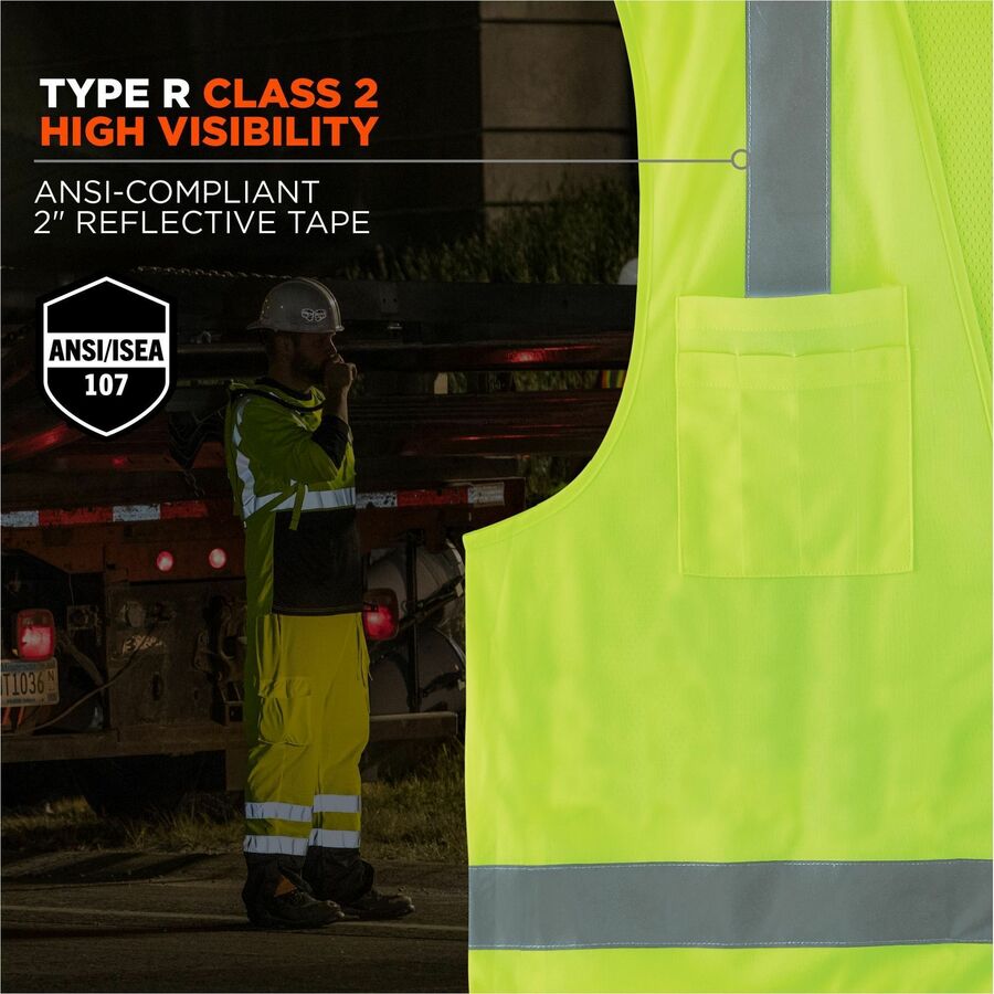 Ergodyne GloWear 8249Z Hi-Vis Surveyors Vest, Medium, Lime, Zipper Closure, 4 Pockets, Polyester/Polyester Mesh, Reflective, Lightweight, Breathable, Machine Washable, 1 Each