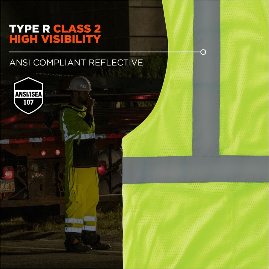 Ergodyne GloWear 8210HL Mesh Hi-Vis Safety Vest, Small, Lime, Polyester Mesh, Hook & Loop Closure, 2 Pockets, Reflective, Lightweight, Breathable, Machine Washable, 1 Each