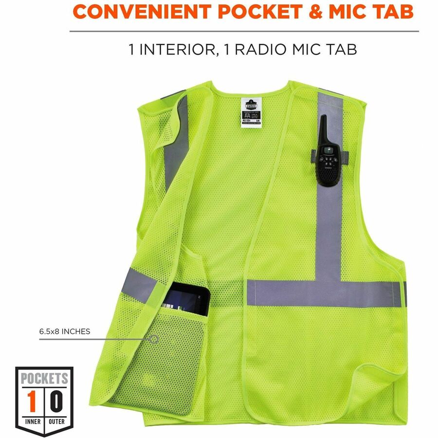 Ergodyne GloWear 8215BA Breakaway Mesh Safety Vest, 3X-Large, Lime, Polyester Mesh, Hook & Loop Closure, 1 Pocket, Reflective Strap, Mic Tab, Lightweight, Breathable, High Visibility, 1 Each