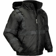 Ergodyne GloWear 8377 Thermal Bomber Hi-Vis Jacket, X-Large, Black, Polyester, Wind & Water Resistant, Insulated, Reflective, Adjustable Hood, 4 Pockets, Hook & Loop Wrist, Zipper Closure, 1 Each