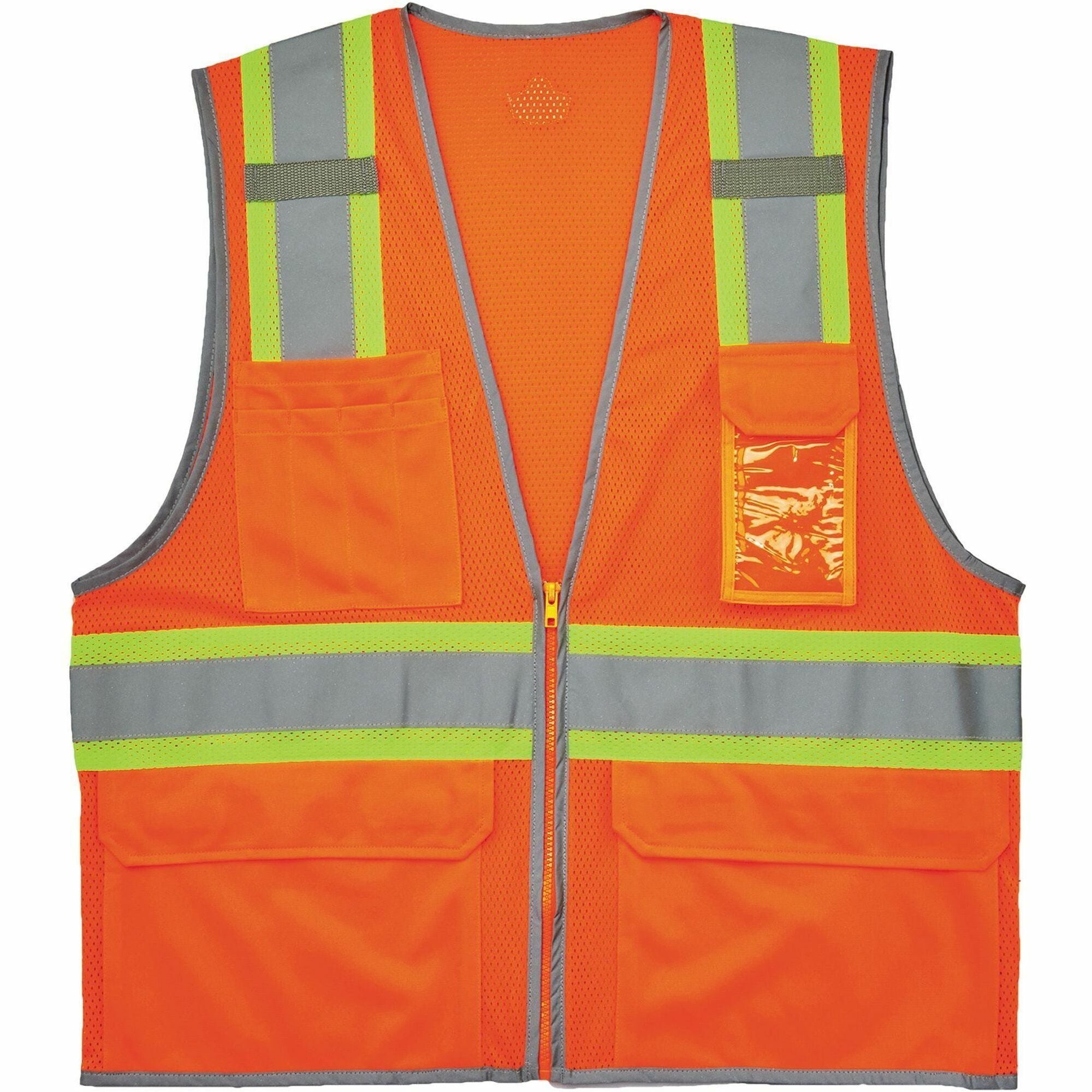 Ergodyne 8246Z 2-Tone High-Visibility Safety Vest, 5-Xtra Large, Zipper Closure, 6 Pockets, Polyester Mesh, Orange, Reflective Piping, Machine Washable, 1 Each