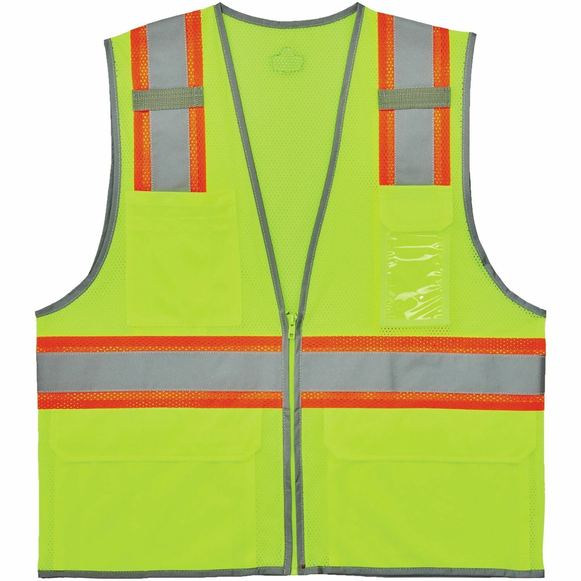 Ergodyne 8246Z 2-Tone High-Visibility Safety Vest, Medium, Zipper Closure, 6 Pockets, Polyester Mesh, Lime, Reflective Piping, Machine Washable, 1 Each