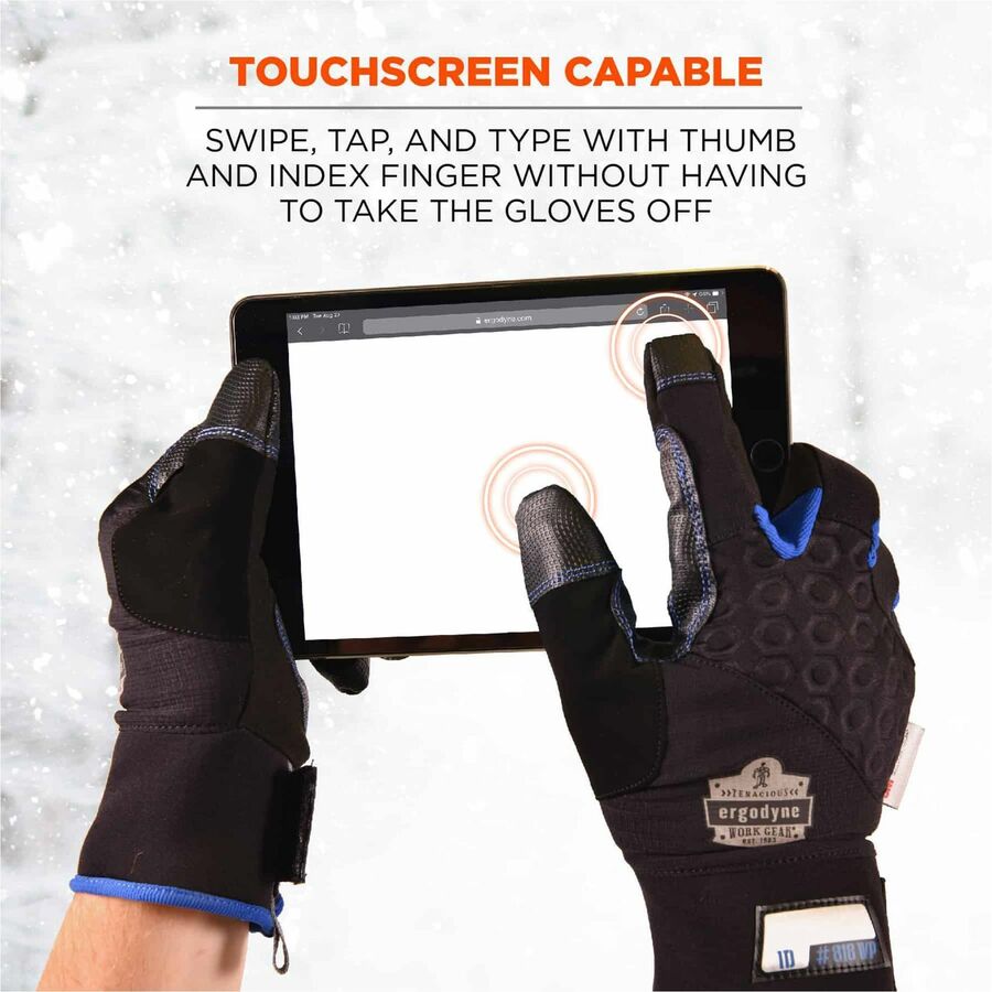 Ergodyne ProFlex 818WP Thermal Waterproof Work Gloves, Large, Black, 5" Length, Touchscreen Capable, Machine Washable, Windproof, Breathable, Reinforced Fingertip, 2 Pairs
