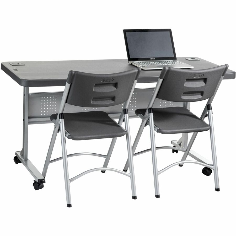 NPS® 600 Series Heavy Duty Plastic Folding Chair, Pack of 4, Surface Color: Charcoal Slate, Frame Color: Silver