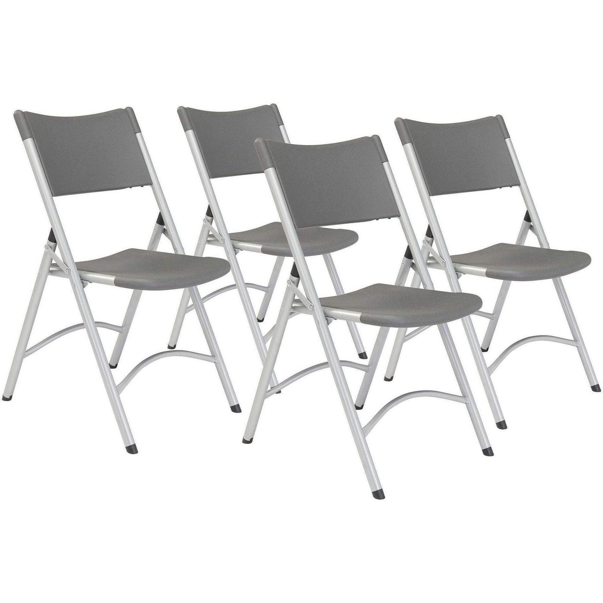 NPS® 600 Series Heavy Duty Plastic Folding Chair, Pack of 4, Surface Color: Charcoal Slate, Frame Color: Silver