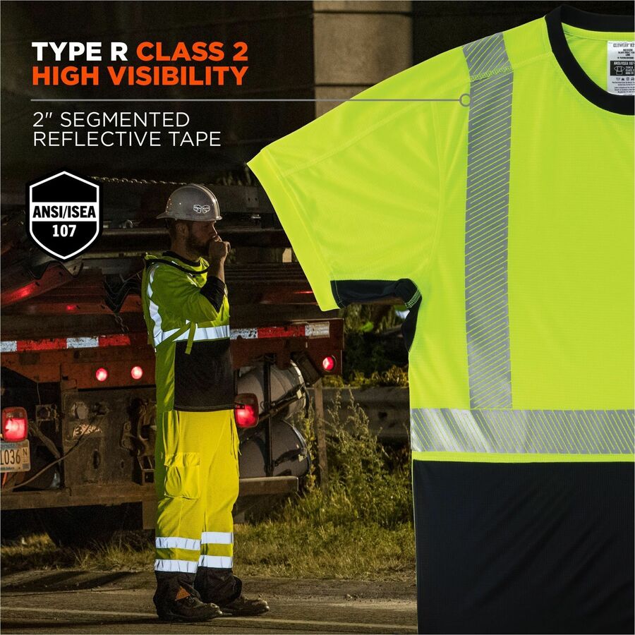 Ergodyne 8283BK Lightweight Hi-Vis T-Shirt, Small, Lime/Black, 100% Polyester, 1 Each