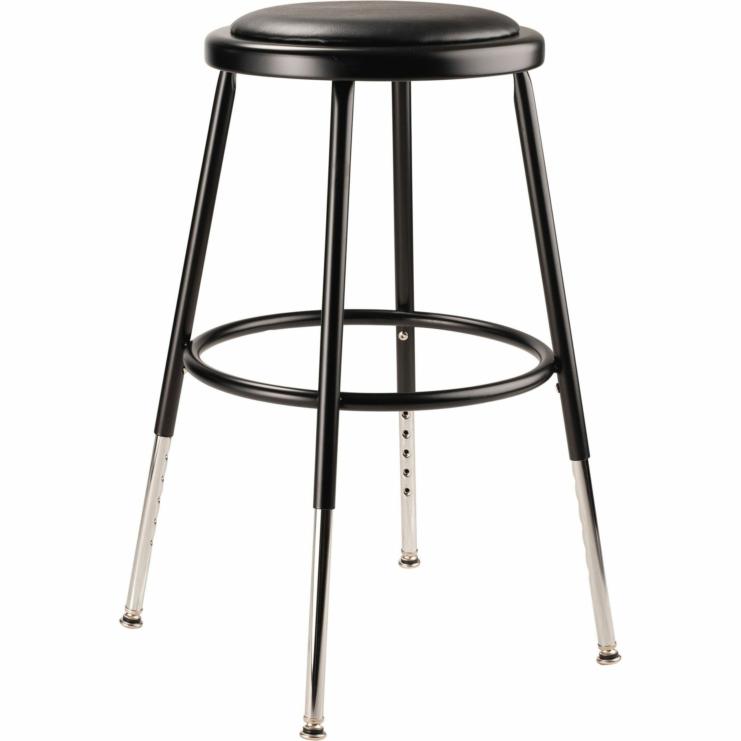 NPS® 19"-27" Height Adjustable Heavy Duty Vinyl Padded Steel Stool, Surface Color: Black, Frame Color: Black