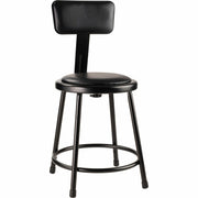 NPS® 18" Heavy Duty Vinyl Padded Steel Stool with Backrest, Surface Color: Black, Frame Color: Black