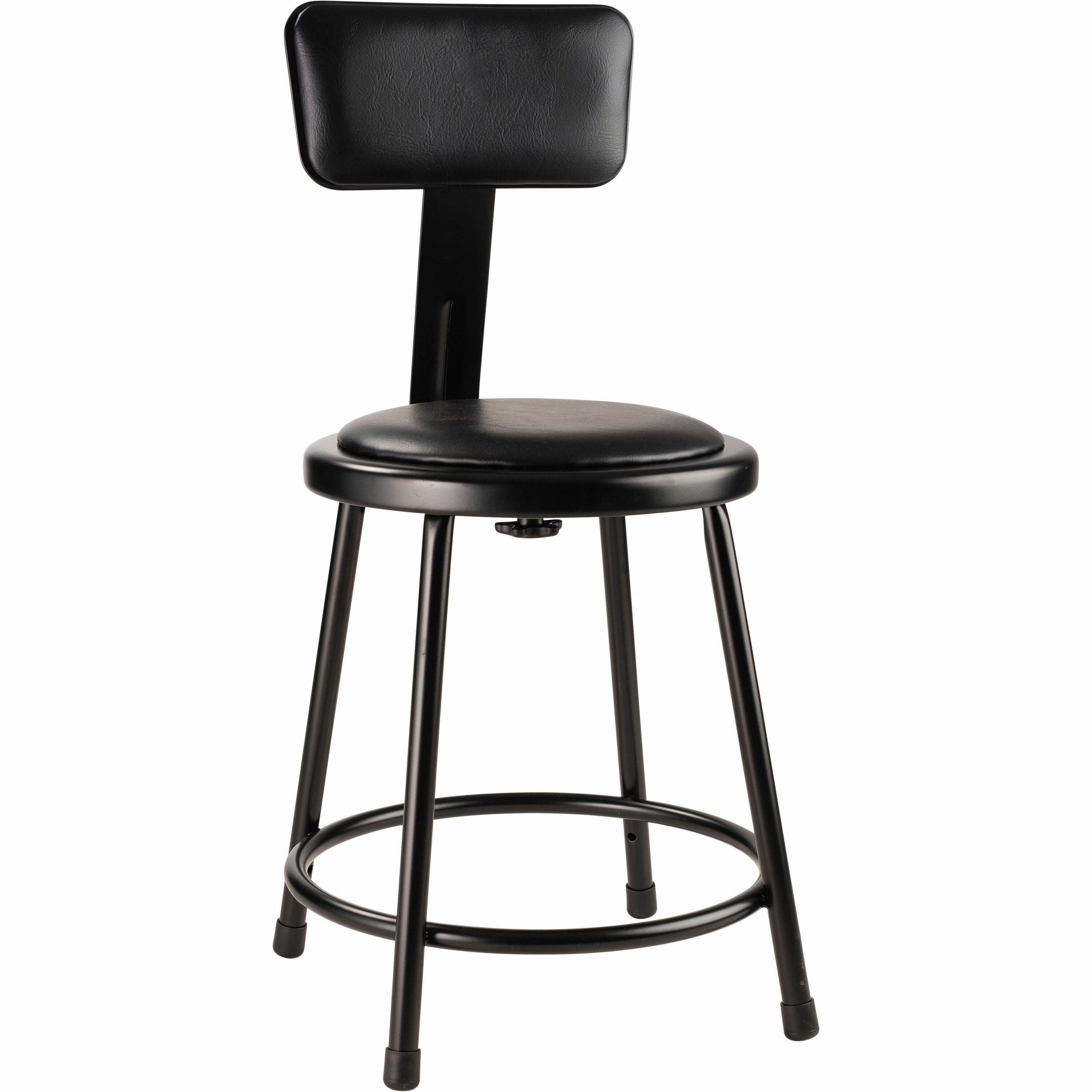NPS® 18" Heavy Duty Vinyl Padded Steel Stool with Backrest, Surface Color: Black, Frame Color: Black