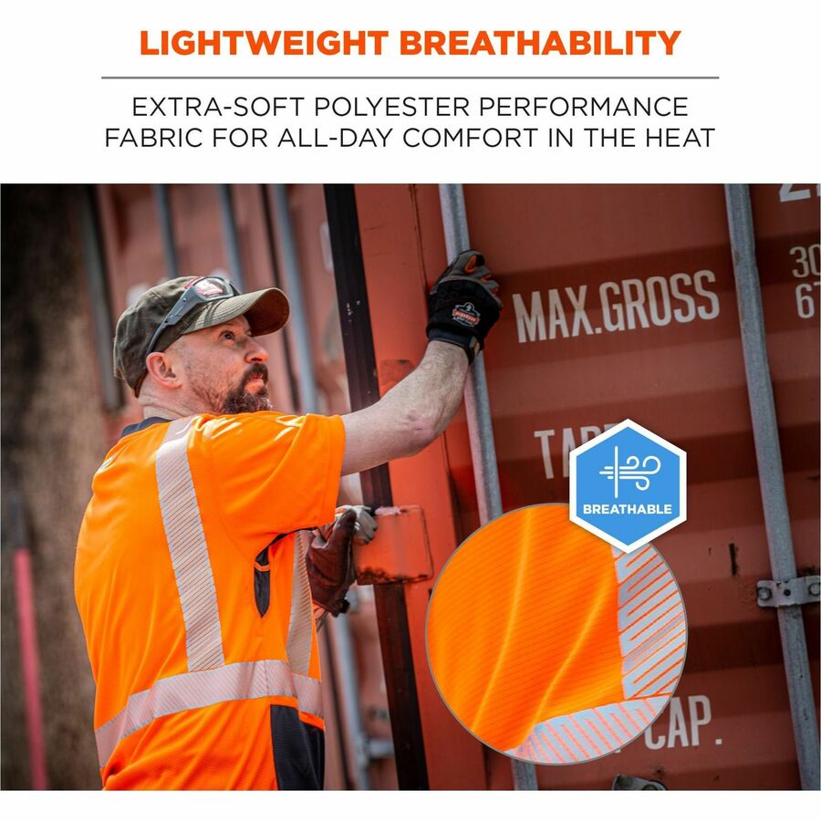 Ergodyne 8283BK Lightweight Hi-Vis T-Shirt, Large, Black/Orange, 100% Polyester, 1 Each