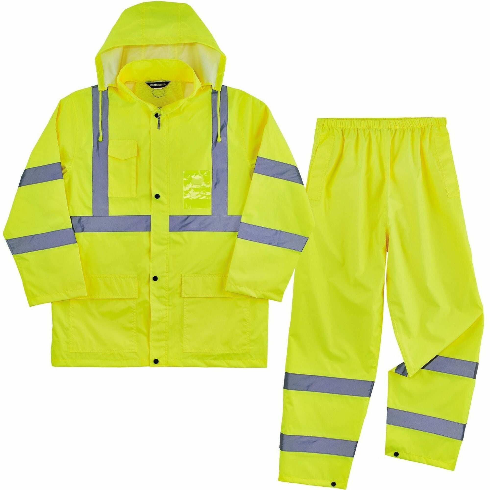 Ergodyne GloWear 8376K Hi-Vis Rain Suit Kit, Medium, Orange, 3 Pockets, Snap/Zipper Closure, Polyester Mesh, Lightweight, Waterproof, Reflective, Machine Washable, 1 Each