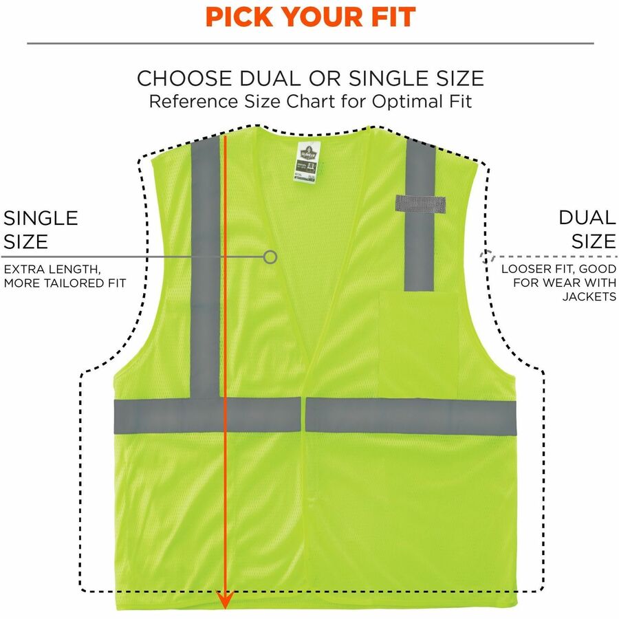 Ergodyne GloWear 8210HL Mesh Hi-Vis Safety Vest, 5X-Large, Lime, Hook & Loop Closure, 2 Pockets, Polyester Mesh, Reflective, Lightweight, Breathable, Machine Washable, 1 Each