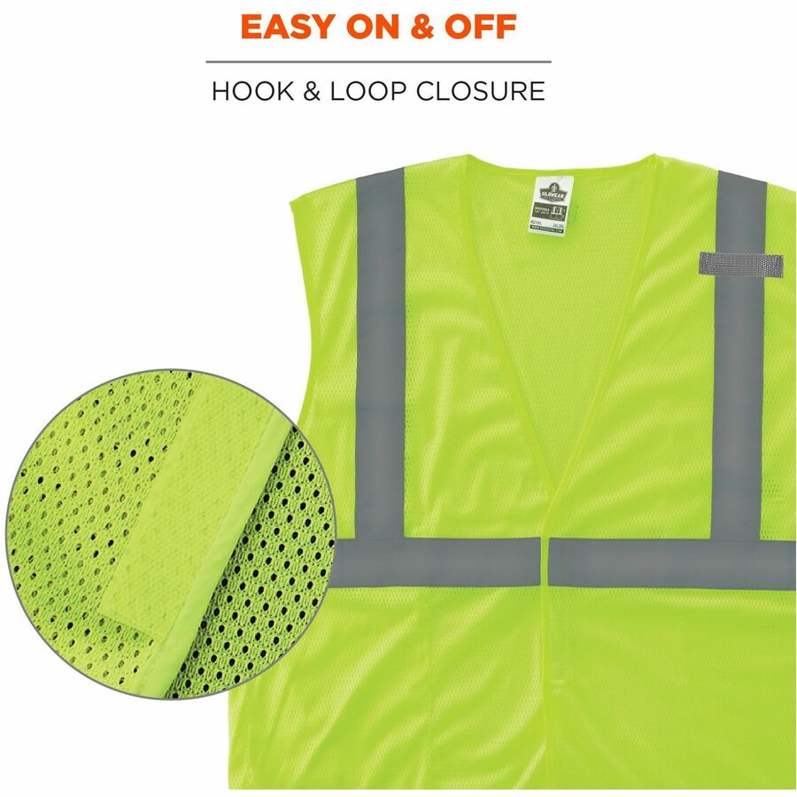 Ergodyne GloWear 8210HL Mesh Hi-Vis Safety Vest, 5X-Large, Lime, Hook & Loop Closure, 2 Pockets, Polyester Mesh, Reflective, Lightweight, Breathable, Machine Washable, 1 Each