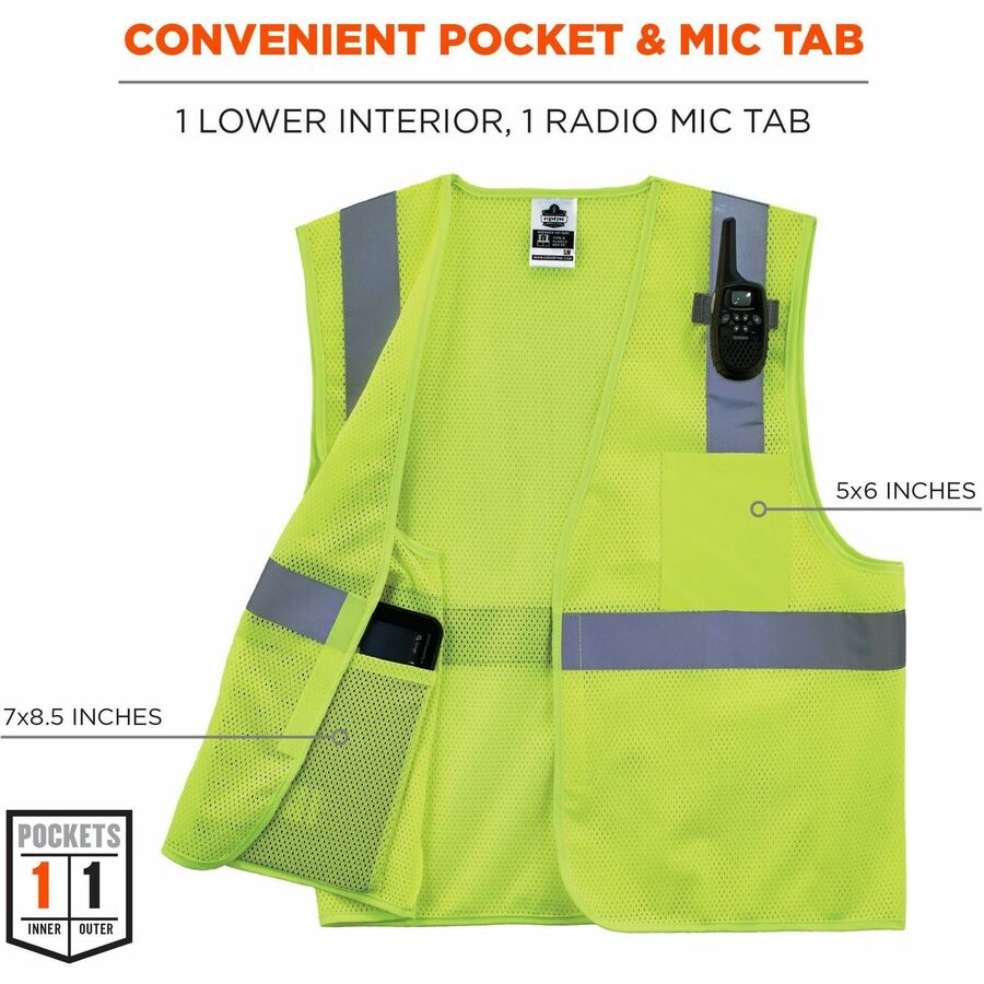 Ergodyne GloWear 8210HL Mesh Hi-Vis Safety Vest, 5X-Large, Lime, Hook & Loop Closure, 2 Pockets, Polyester Mesh, Reflective, Lightweight, Breathable, Machine Washable, 1 Each