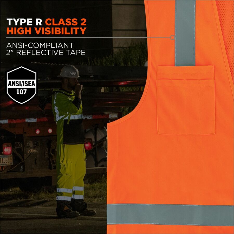 Ergodyne GloWear 8249Z Hi-Vis Surveyors Vest, X-Large, Orange, Zipper Closure, 4 Pockets, Polyester, Mesh Back, Reflective, Lightweight, Breathable, Machine Washable, 1 Each