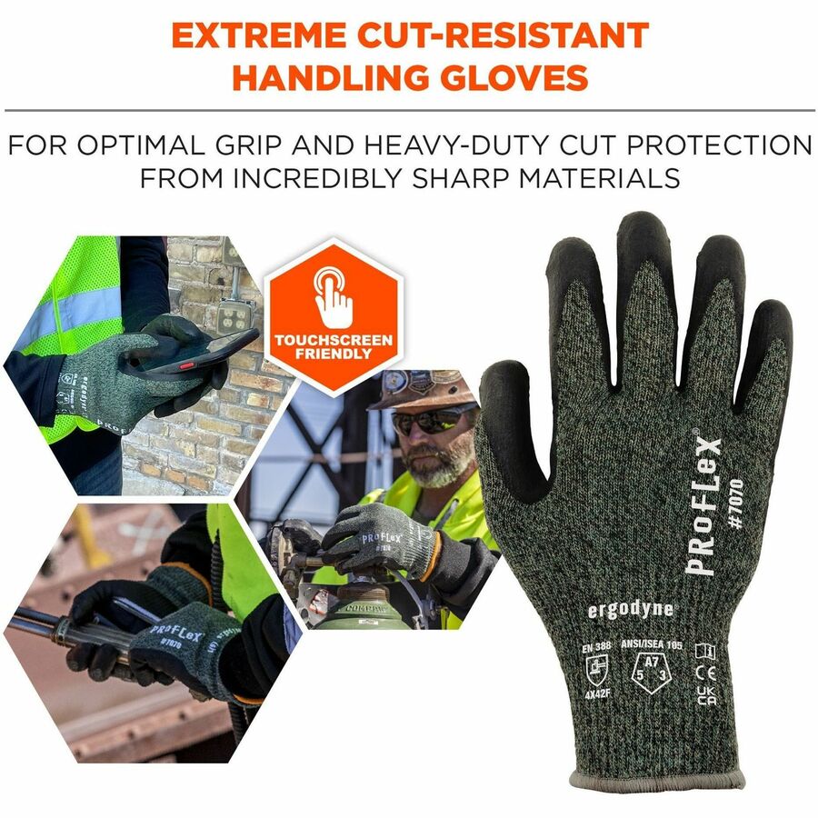 Ergodyne 7070 Nitrile-Coated Cut-Resistant Gloves, X-Large, Green, Synthetic Fiber, Touchscreen Capable, Heat, Cut & Abrasion Resistant, Machine Washable, 2 Pairs per Pack