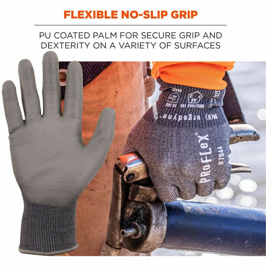 Ergodyne ProFlex 7044 PU-Coated Cut-Resistant Gloves, X-Large, Gray, Polyurethane Palm, HPPE/Polyester, Touchscreen Capable, ANSI A4 Cut Level, 18-Gauge, 2 Pairs
