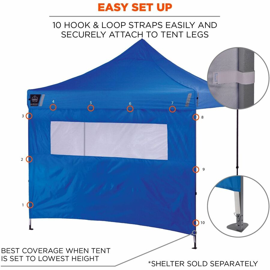 Ergodyne Heavy-Duty Tent Sidewall with Window, Water Repellent, Blue, 1 Each
