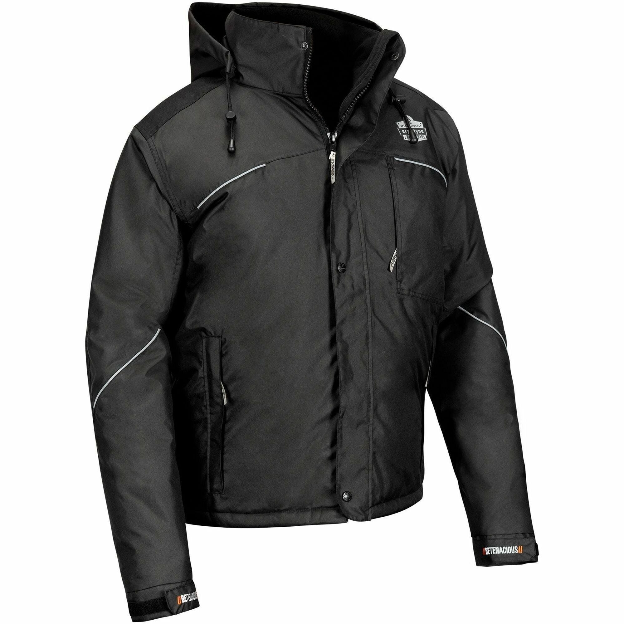 Ergodyne N-Ferno 6467 Winter Work Jacket, XX-Large, Black, Polyester, 5 Pockets, Snap/Zipper Closure, Hook & Loop Wrist, Detachable Hood, 1 Each
