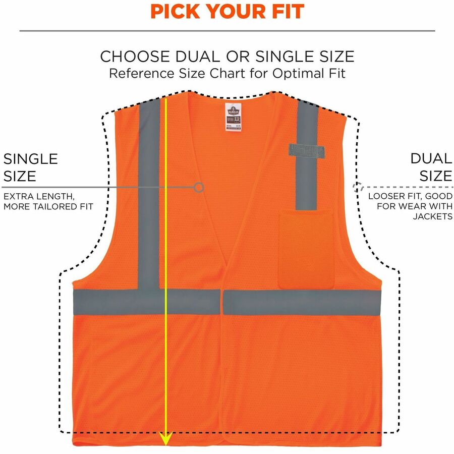Ergodyne GloWear 8210HL Mesh Hi-Vis Safety Vest, X-Large, Orange, Polyester Mesh, Hook & Loop Closure, 2 Pockets, Reflective, Lightweight, Breathable, Machine Washable, 1 Each