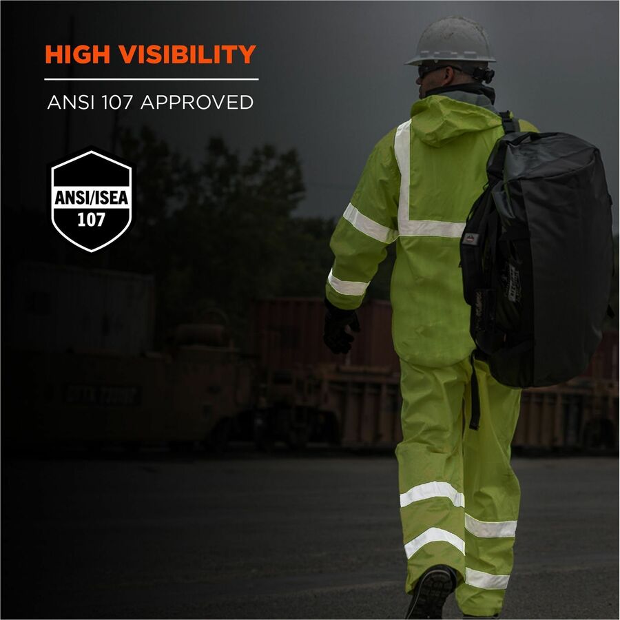 Ergodyne GloWear 8376K Hi-Vis Rain Suit Kit, Large, Orange, Polyester Mesh, Snap/Zipper Closure, 3 Pockets, Lightweight, Waterproof, Reflective, Machine Washable, 1 Each