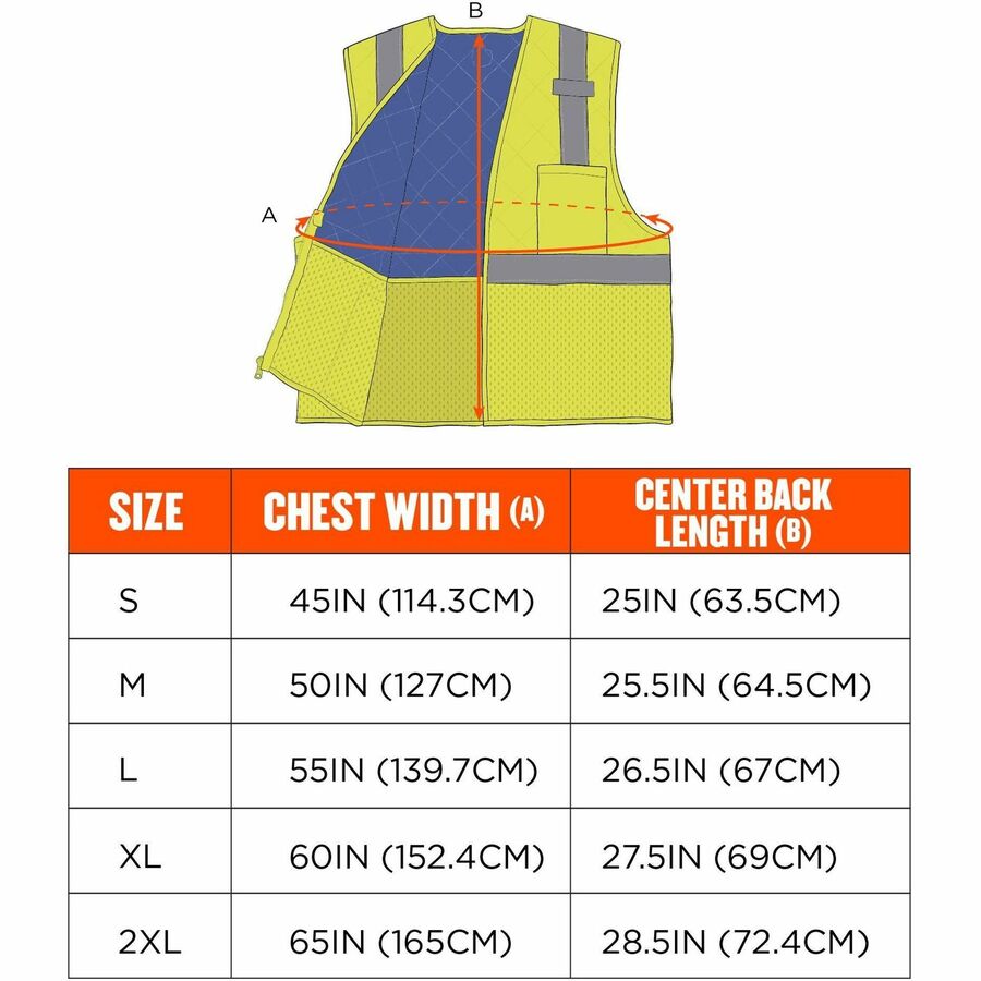 Ergodyne Chill-Its 6668 Hi-Vis Safety Cooling Vest, 2X-Large, Lime, Zipper Closure, 2 Pockets, Polyester/Nylon, Lightweight, Breathable, Reflective Strap, Water Repellent, 1 Each
