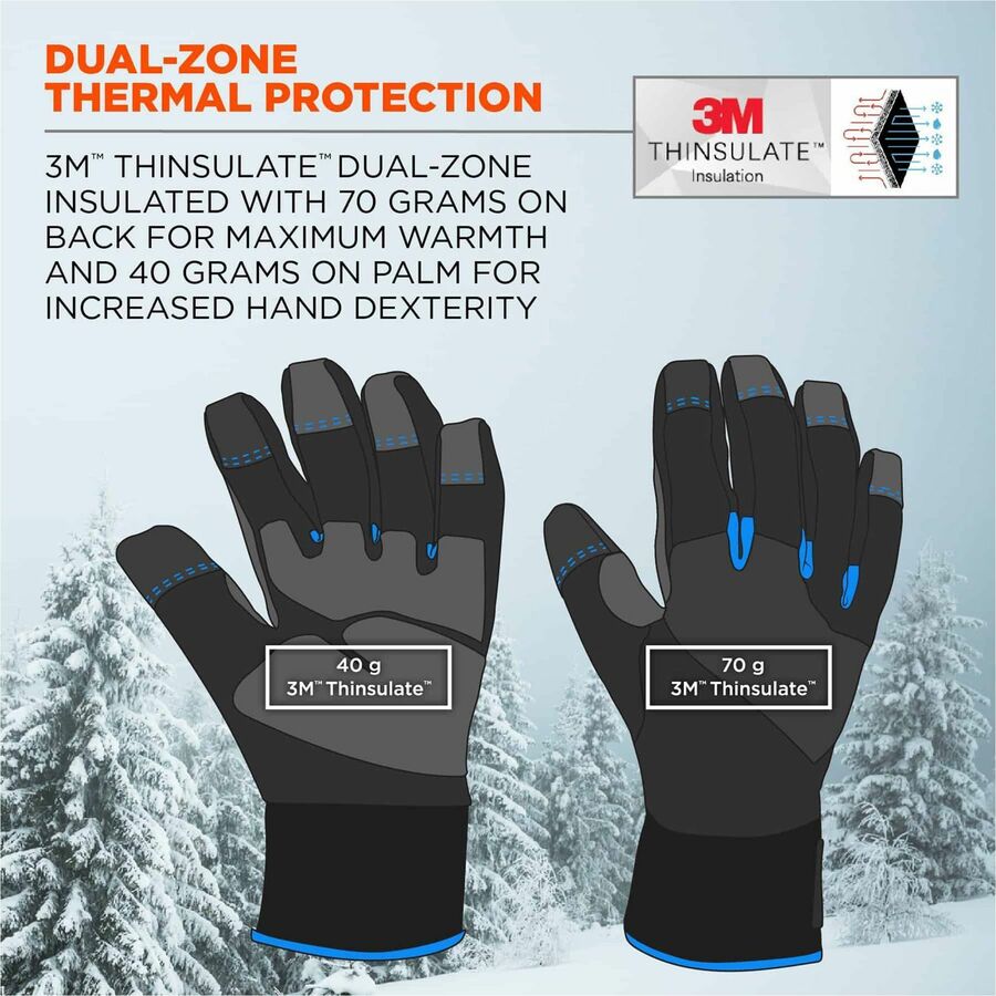 Ergodyne 818WP Thermal Waterproof Work Gloves, Medium, Black, 5" Length, Touchscreen Capable, Machine Washable, Windproof, Weather Resistant, Reinforced Fingertip, 2 Pairs