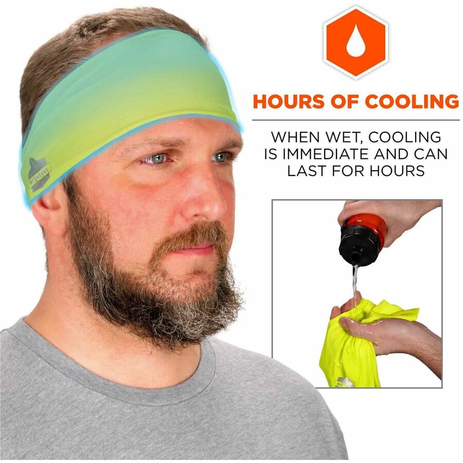 Ergodyne 6634 Cooling Headband, One Size, Lime, Knit Fabric, 1 Each