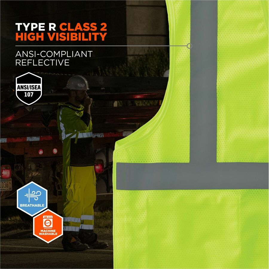 Ergodyne GloWear 8215BA Breakaway Mesh Safety Vest, 2X-Large, Lime, Polyester Mesh, Hook & Loop Closure, 1 Pocket, Reflective Strap, Mic Tab, Lightweight, Breathable, High Visibility, 1 Each