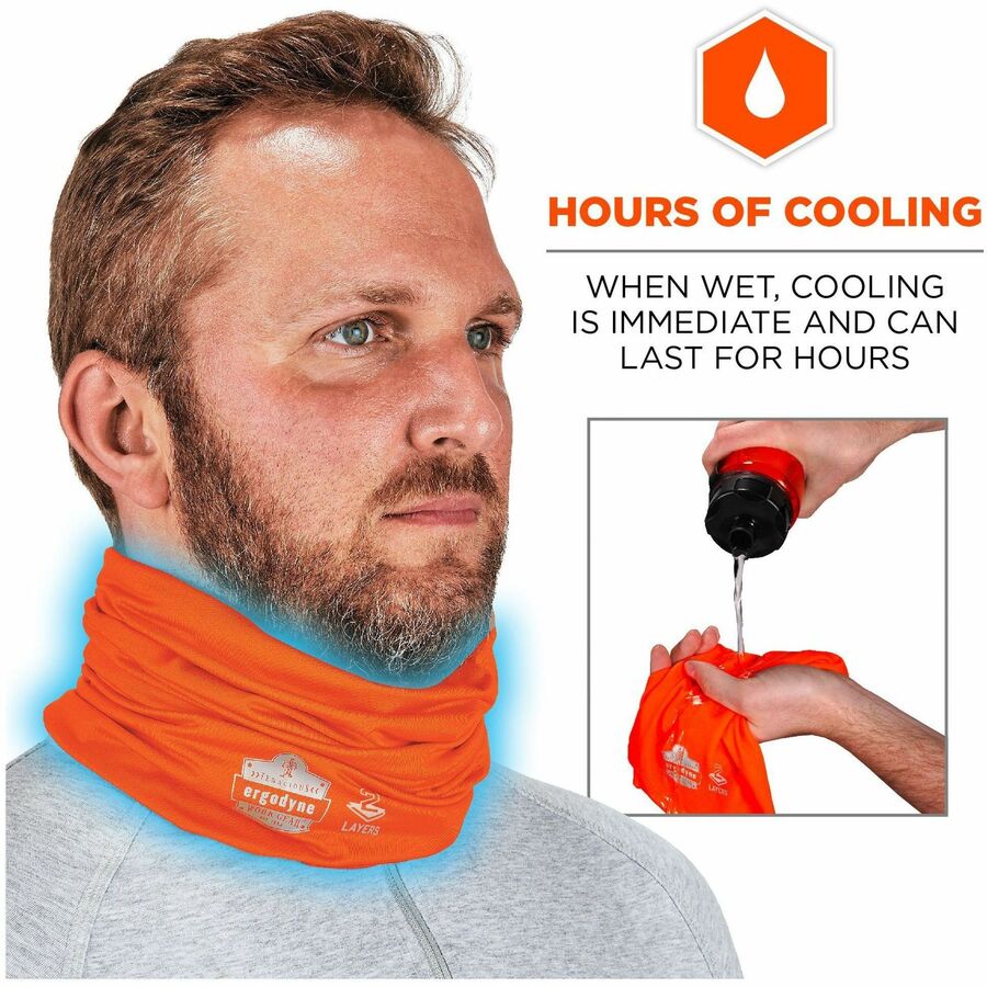 Ergodyne Chill-Its 6489 2-Layer Cooling Multi-Band, Large/XL, Polyester/MicroFiber/Spandex, Orange, 1 Each
