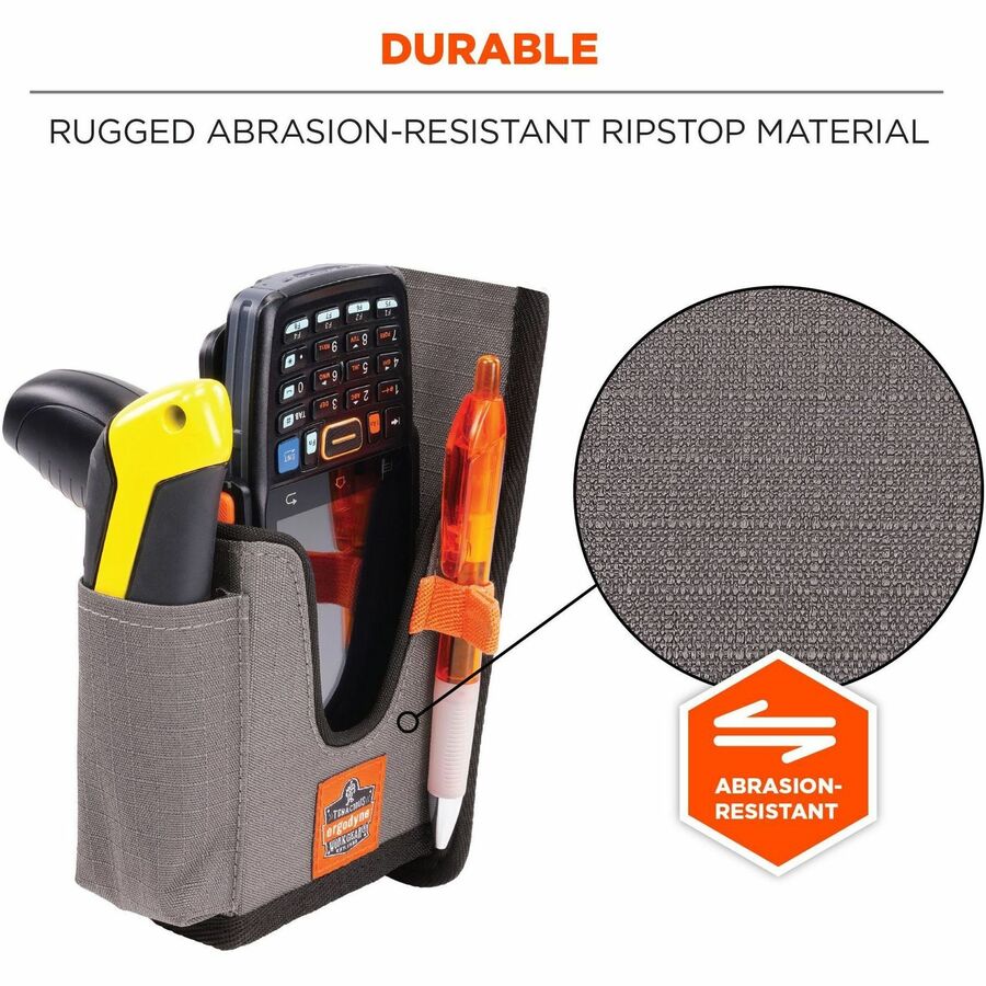 Ergodyne Squids 5540 Rugged Bar Code Scanner Holster, Small, Gray, Polyester, Drop/Abrasion/Damage Resistant, Holster/Belt Loop/Belt Clip, 7.3" x 2.8" x 3.5", 1 Each