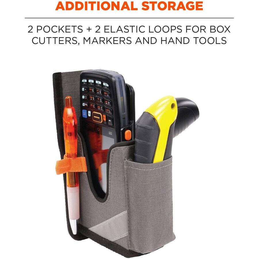 Ergodyne Squids 5540 Rugged Bar Code Scanner Holster, Small, Gray, Polyester, Drop/Abrasion/Damage Resistant, Holster/Belt Loop/Belt Clip, 7.3" x 2.8" x 3.5", 1 Each
