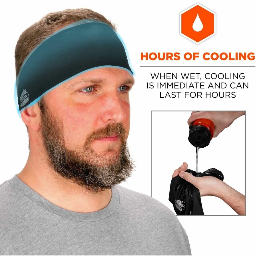 Ergodyne 6634 Cooling Headband, One Size, Black, Knit Fabric, 1 Each