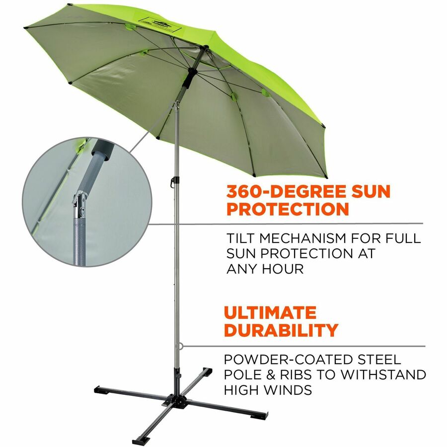 Ergodyne SHAX 6199 Lightweight Work Umbrella and Stand Kit, Lime, Includes 1 Umbrella, 1 Stand, Oversized Storage Bag with Pocket & Ground Spike