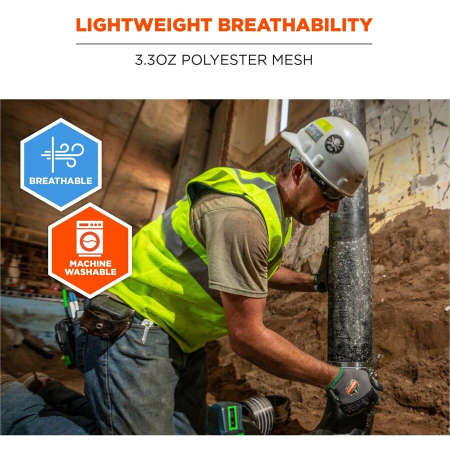 Ergodyne GloWear 8210HL Mesh Hi-Vis Safety Vest, XX-Large, Orange, Polyester Mesh, Hook & Loop Closure, 2 Pockets, Reflective, Lightweight, Breathable, Machine Washable, 1 Each