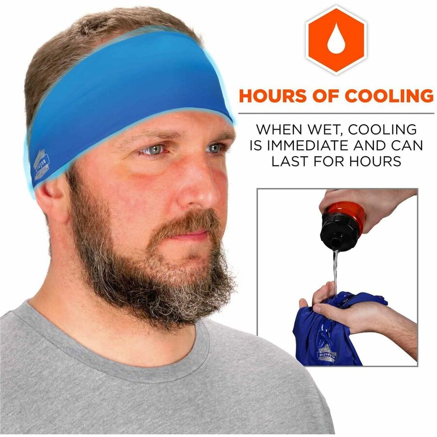 Ergodyne 6634 Cooling Headband, One Size, Blue, Knit Fabric, 1 Each
