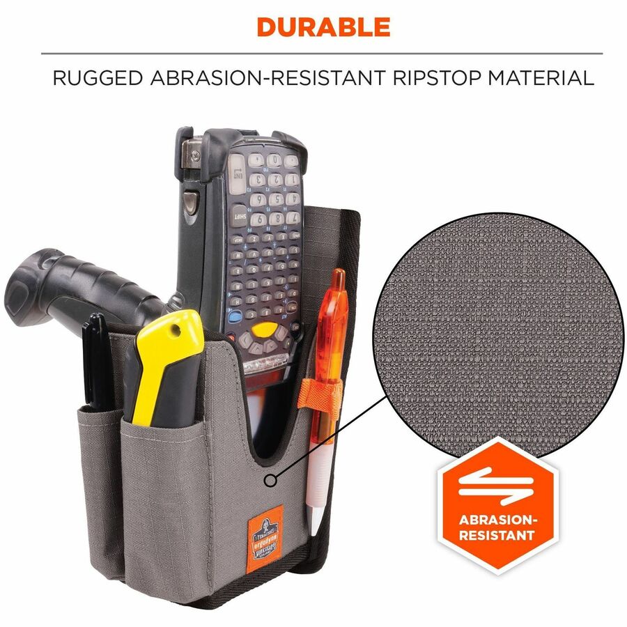 Ergodyne Squids 5540 Rugged Bar Code Scanner Holster, Large, Gray, Drop/Abrasion/Damage Resistant Polyester, Holster with Belt Loop and Belt Clip, 8" x 3.3" x 3.5", 1 Each