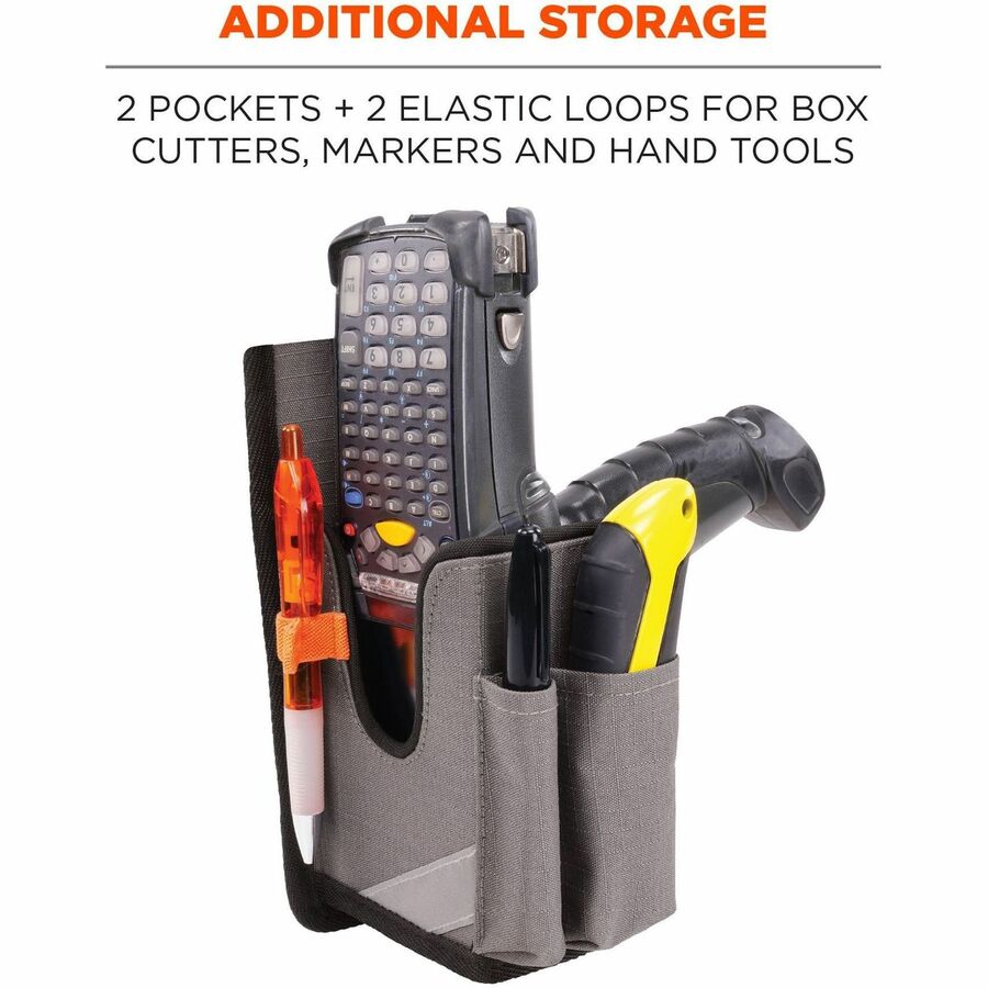 Ergodyne Squids 5540 Rugged Bar Code Scanner Holster, Large, Gray, Drop/Abrasion/Damage Resistant Polyester, Holster with Belt Loop and Belt Clip, 8" x 3.3" x 3.5", 1 Each