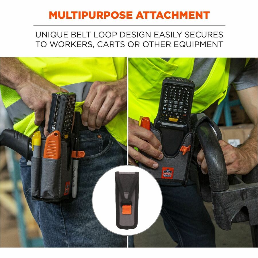 Ergodyne Squids 5540 Rugged Bar Code Scanner Holster, Large, Gray, Drop/Abrasion/Damage Resistant Polyester, Holster with Belt Loop and Belt Clip, 8" x 3.3" x 3.5", 1 Each