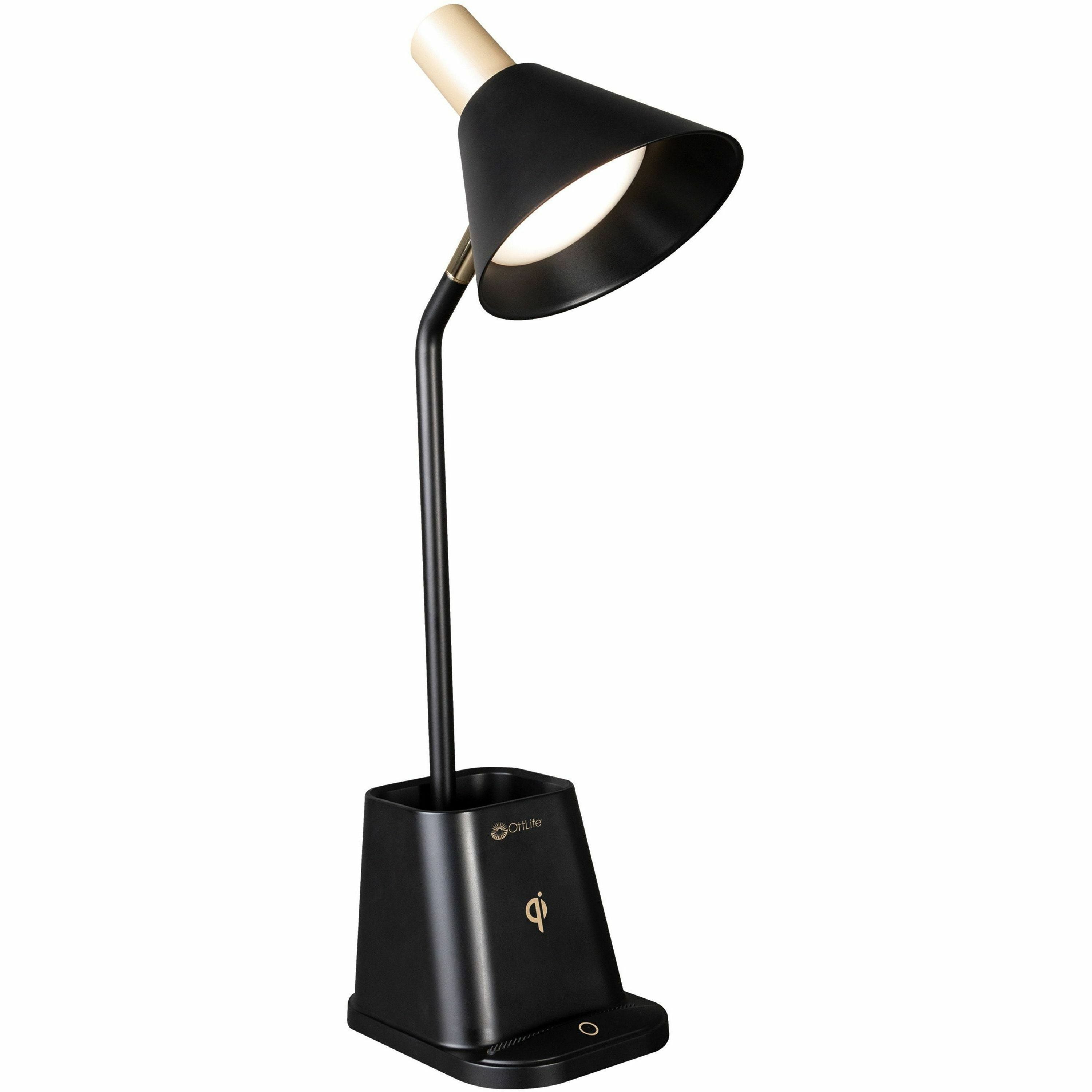 LED Bulb - ClearSun LED, Adjustable Brightness, USB Charging, Qi Wireless Charging, Touch Sensitive Control Panel - Black - for Desk, Smartphone, Tablet, Headphone