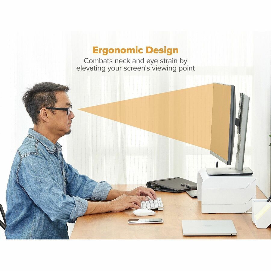 Bostitch Konnect Adjustable Monitor Stand, White, Supports Up to 30" Screen, 25 lb Capacity, 1 Each