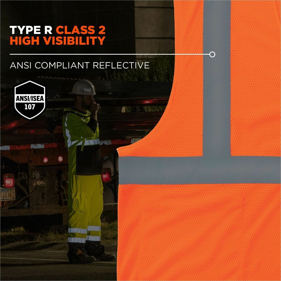 Ergodyne GloWear 8210HL Mesh Hi-Vis Safety Vest, 5X-Large, Orange, Hook & Loop Closure, 2 Pockets, Polyester Mesh, Reflective, Lightweight, Breathable, Machine Washable, 1 Each