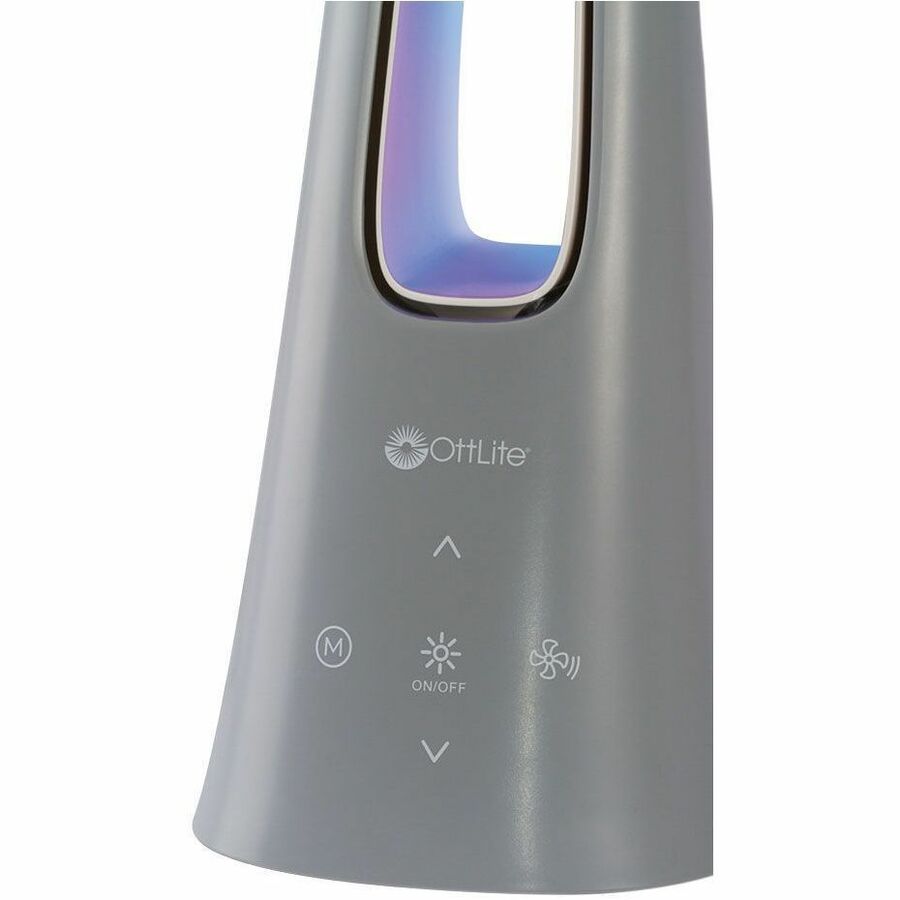 OttLite Cool Breeze LED Fan Lamp, LED Bulb, 3 Color Modes, 5 Brightness Levels, Flexible Neck, Touch-Activated, Glare-Free, Adjustable Height & Angle, Built-in Fan, 350 Lumens, Desk Mountable, Gray, 1 Each