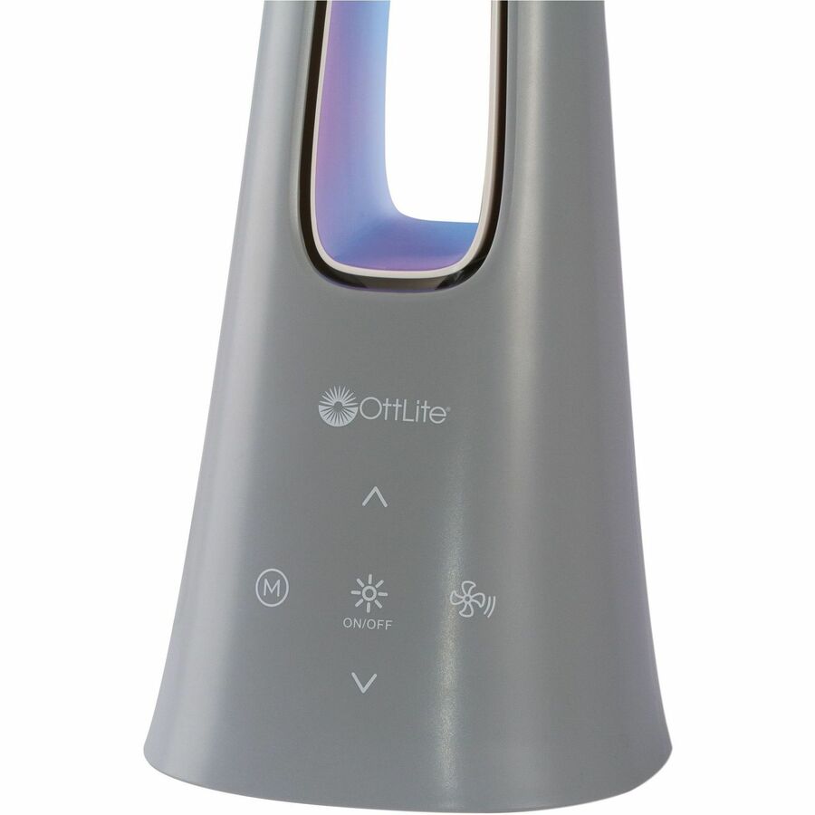 OttLite Cool Breeze LED Fan Lamp, LED Bulb, 3 Color Modes, 5 Brightness Levels, Flexible Neck, Touch-Activated, Glare-Free, Adjustable Height & Angle, Built-in Fan, 350 Lumens, Desk Mountable, Gray, 1 Each