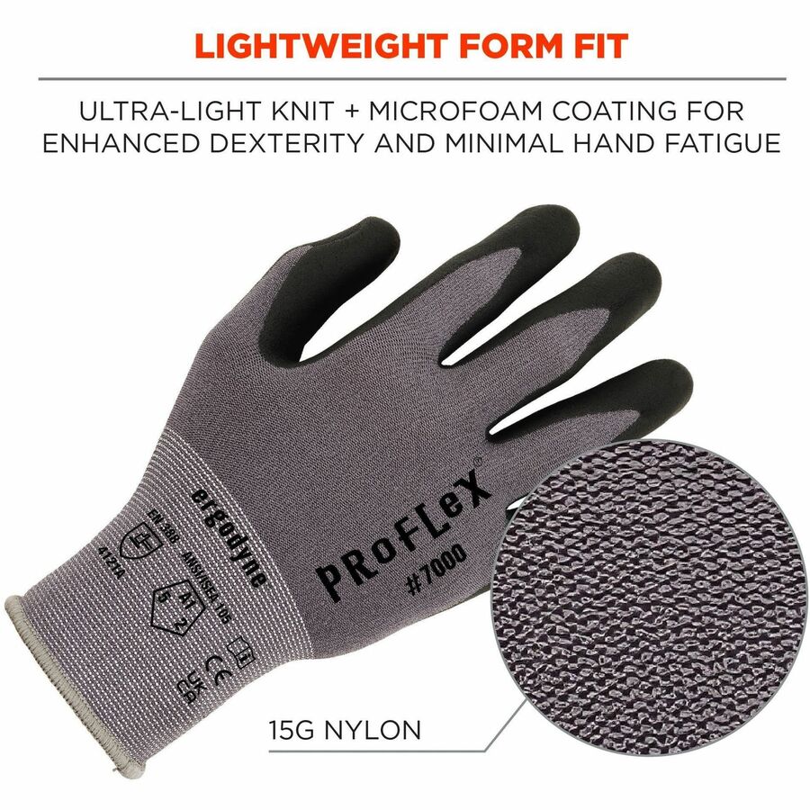 Ergodyne ProFlex 7000 Nitrile-Coated Gloves, Medium, Gray, Touchscreen Capable, Abrasion and Cut Resistant, Flexible, Lightweight, Non-slip Grip, 2 Pairs per Pack, 12 Packs