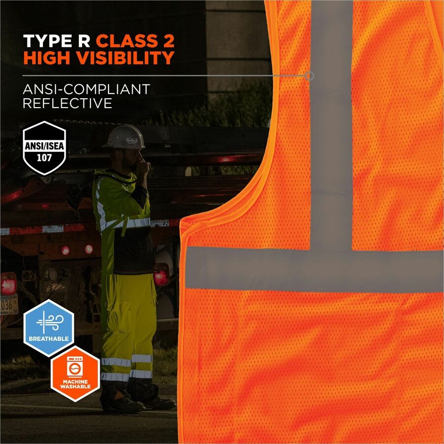 Ergodyne GloWear 8215BA Breakaway Mesh Safety Vest, X-Large, Orange, Polyester Mesh, ANSI Type R/Class 2, Hook & Loop Closure, 1 Pocket, Reflective Strap, Mic Tab, Lightweight, Breathable, 1 Each