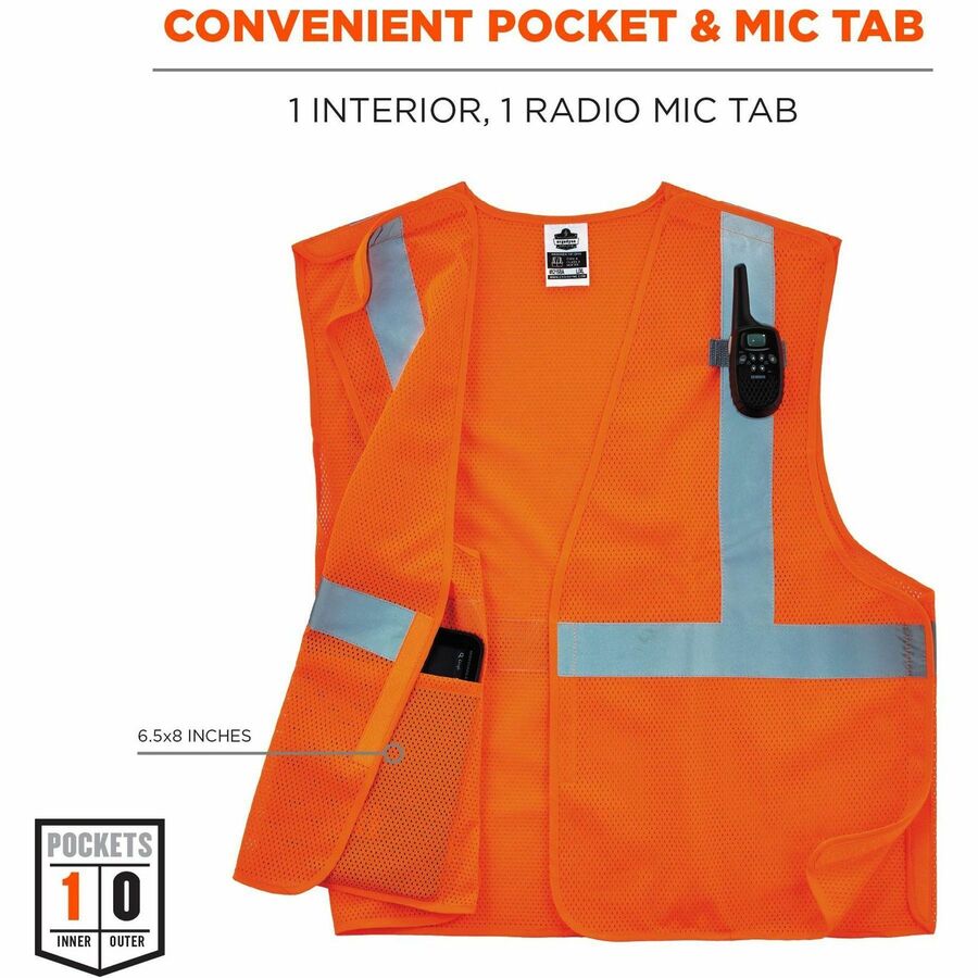 Ergodyne GloWear 8215BA Breakaway Mesh Safety Vest, X-Large, Orange, Polyester Mesh, ANSI Type R/Class 2, Hook & Loop Closure, 1 Pocket, Reflective Strap, Mic Tab, Lightweight, Breathable, 1 Each